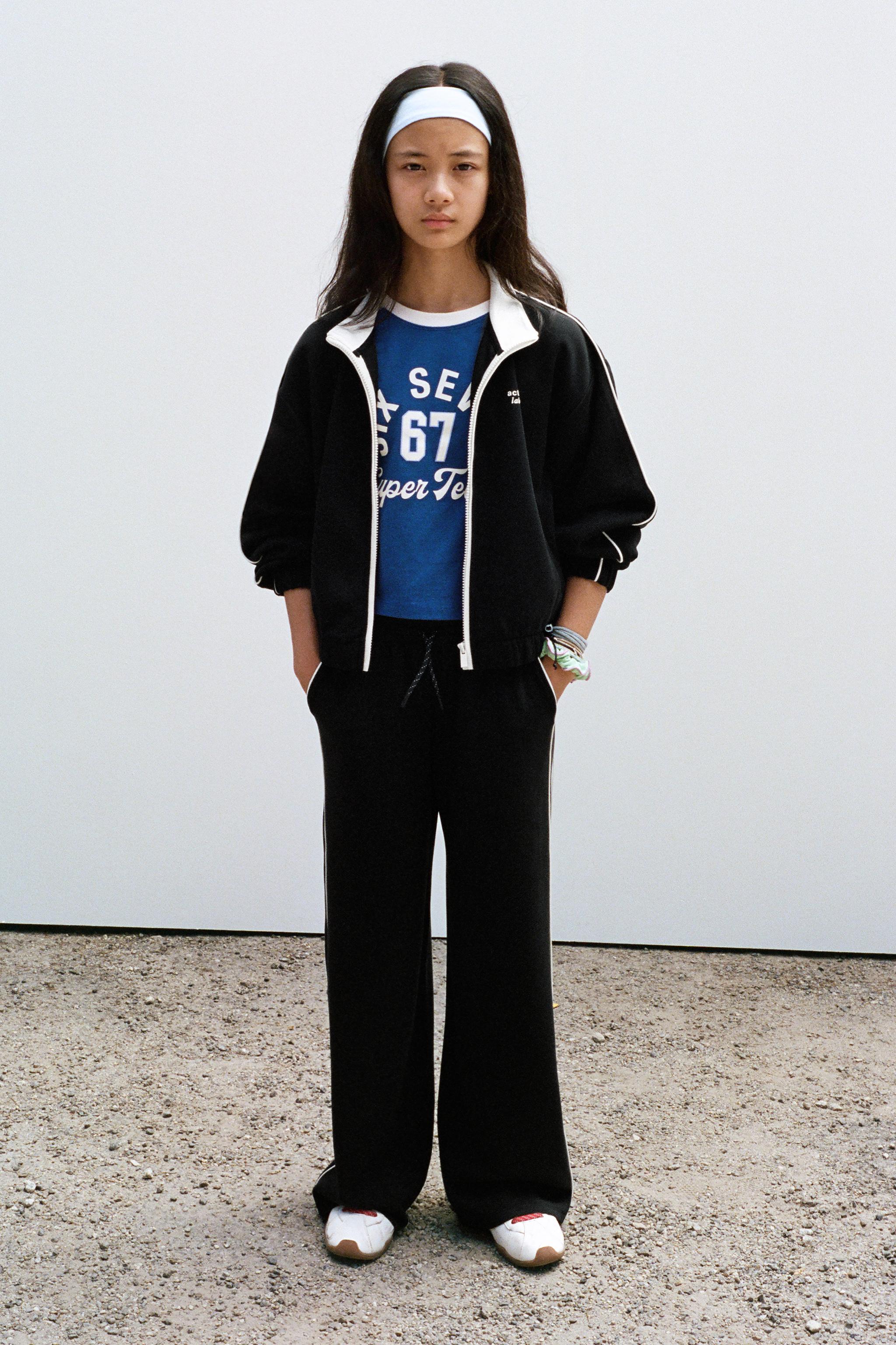CONTRAST SPORTY WIDE-LEG PANTS